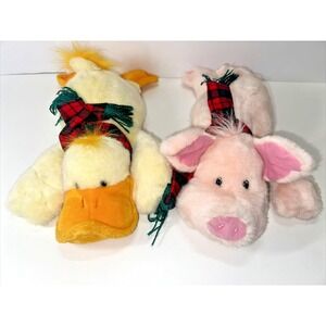 Fiesta Plush Toy  Duck  And Pig Stuffed Animals‎ 17" Original Scarf Vintage
